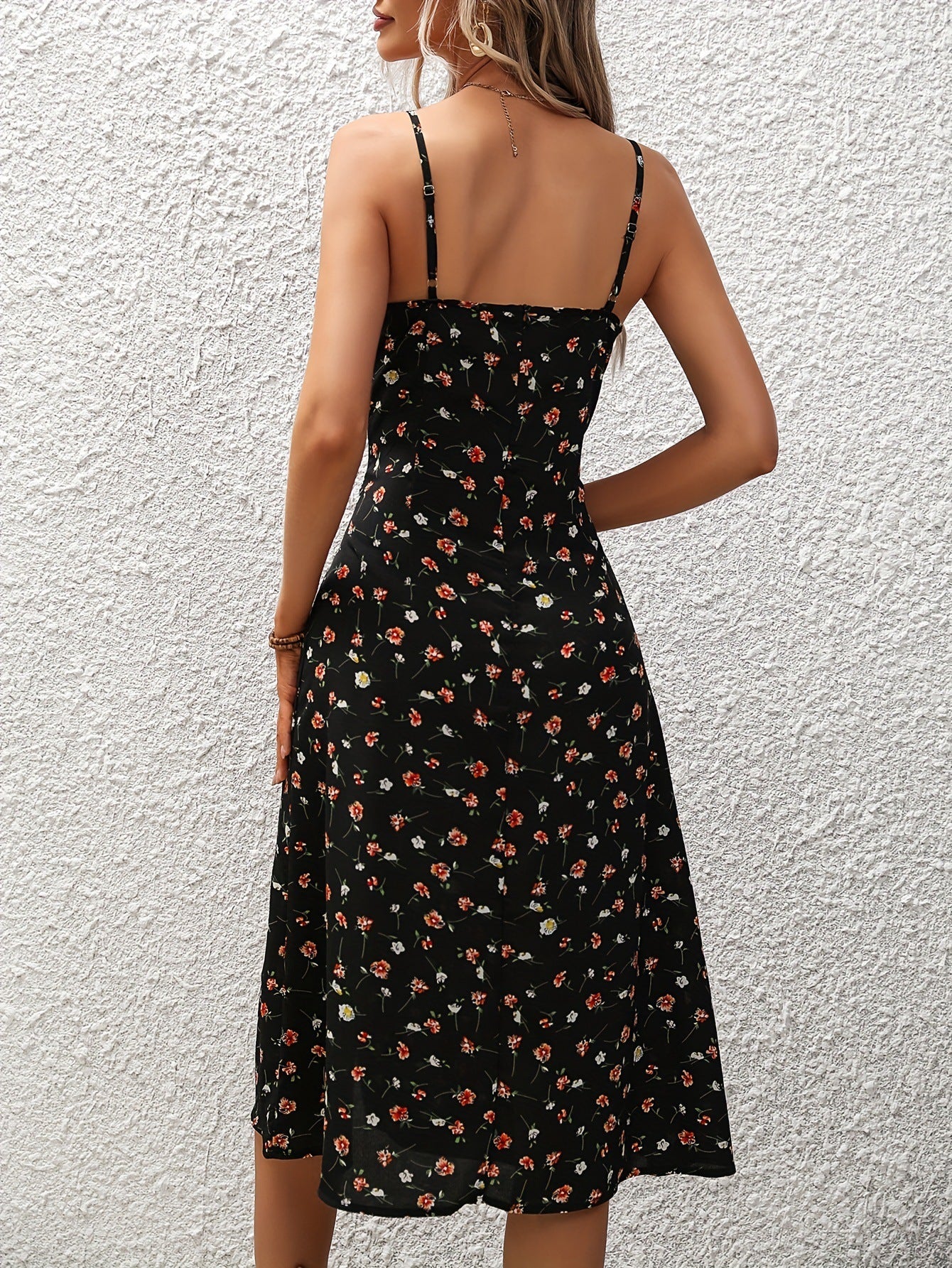 New Polka Dot Print Suspender Dress Summer Sexy Split Long