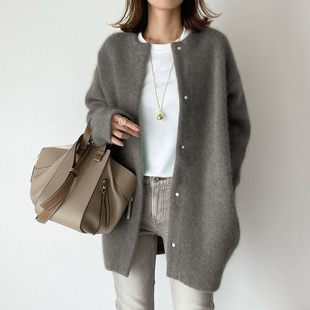 Loose Round Neck Single Breasted Cardigan Solid Color Jacket
