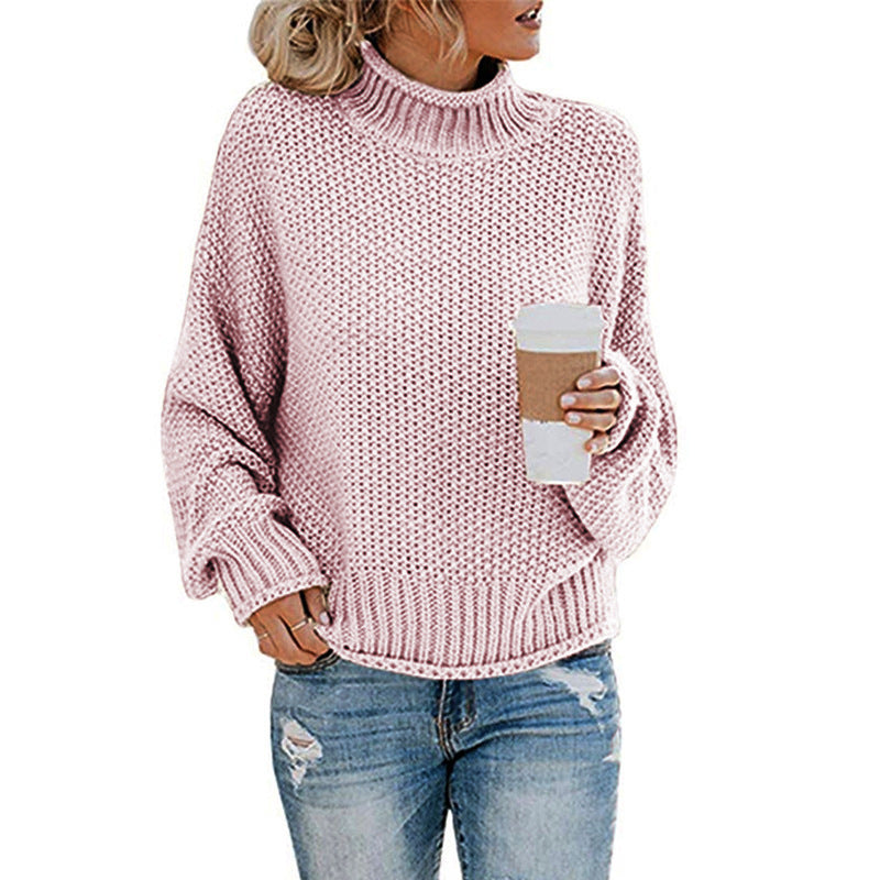 Solid Turtleneck Pullover Sweater Winter Knitted Long-Sleeved