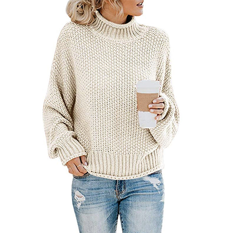 Solid Turtleneck Pullover Sweater Winter Knitted Long-Sleeved