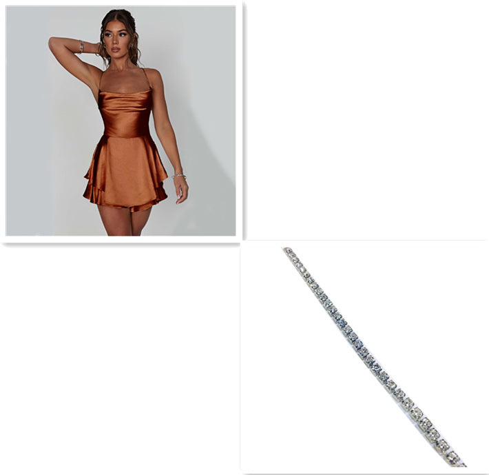 Sexy Suspender Skirt Women Slim Strap Satin Backless Lace