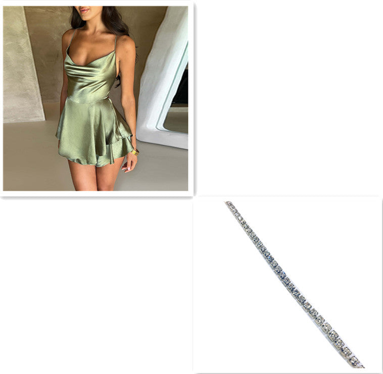 Sexy Suspender Skirt Women Slim Strap Satin Backless Lace