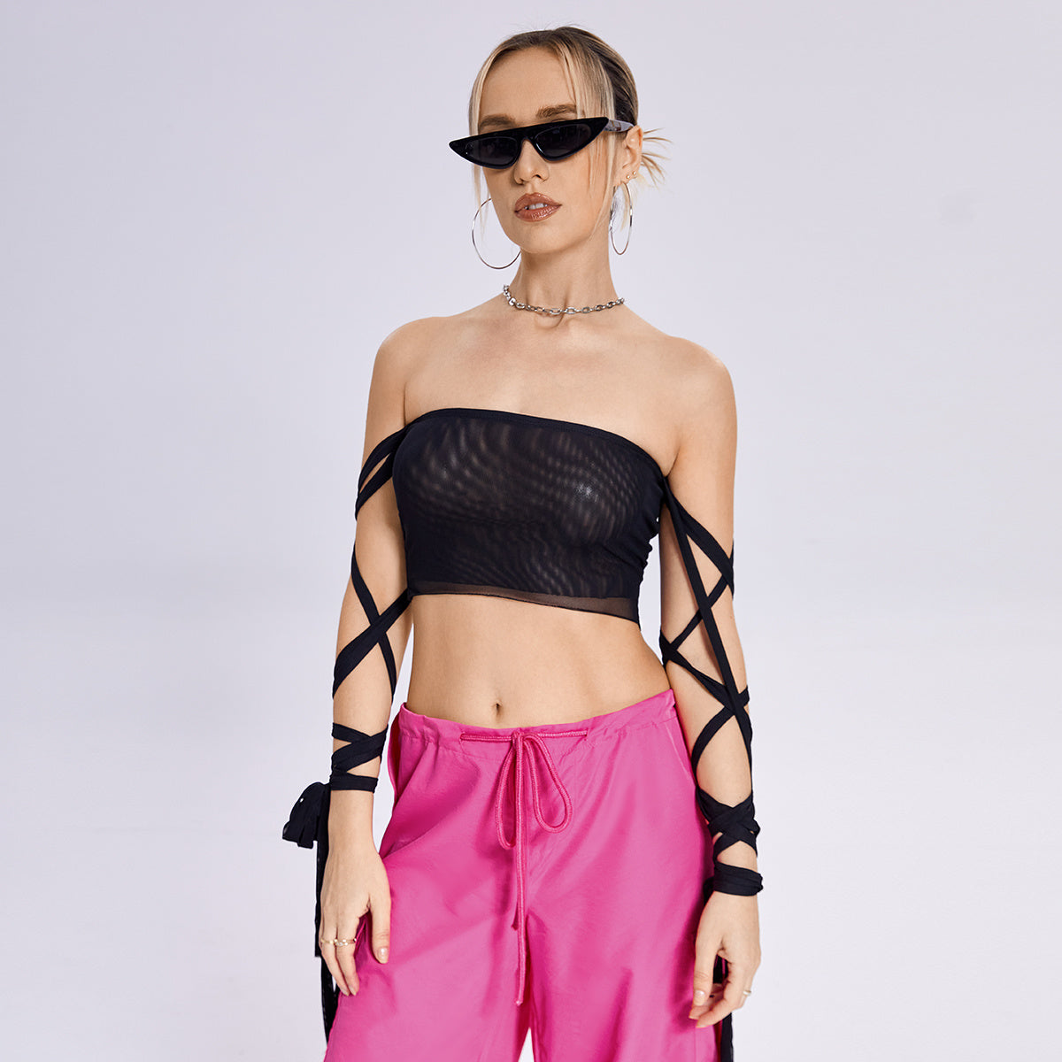 womens elastic cross arm tank top