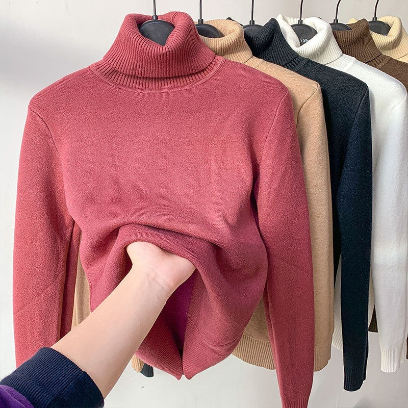 Turtle Neck Winter Sweater Women Elegant Thick Warm Pullover Knitwear