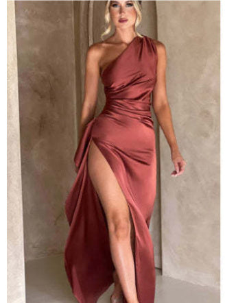 Sexy One-shoulder Backless Slit Dress Summer Elegant Slim