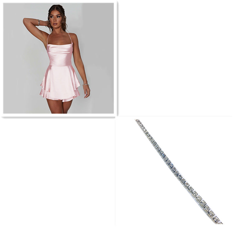 Sexy Suspender Skirt Women Slim Strap Satin Backless Lace