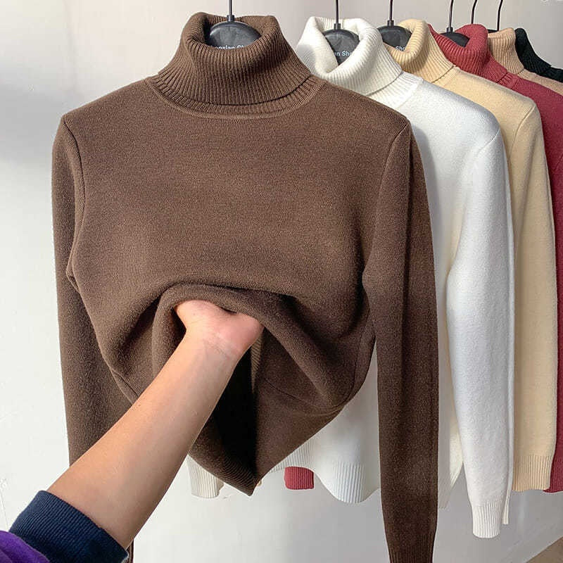 Turtle Neck Winter Sweater Women Elegant Thick Warm Pullover Knitwear