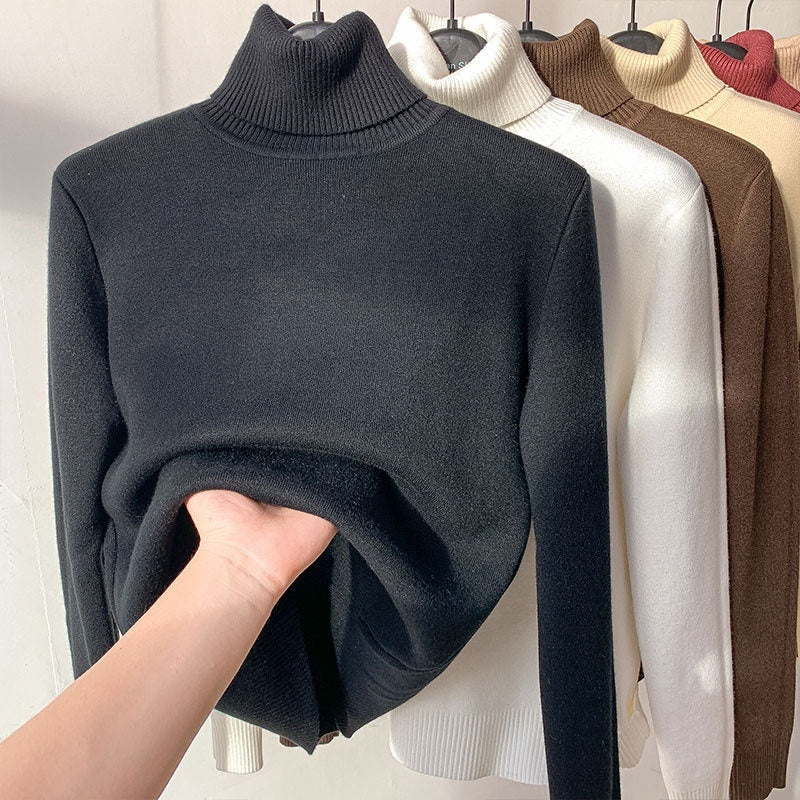 Turtle Neck Winter Sweater Women Elegant Thick Warm Pullover Knitwear