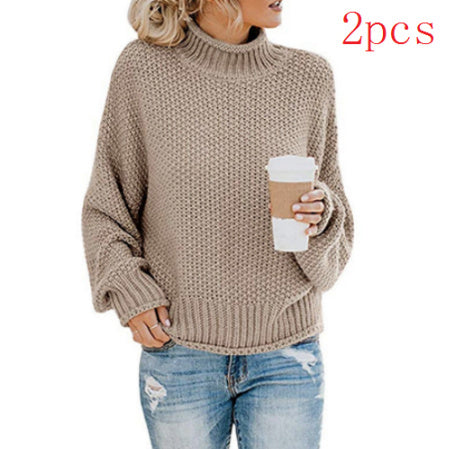 Solid Turtleneck Pullover Sweater Winter Knitted Long-Sleeved