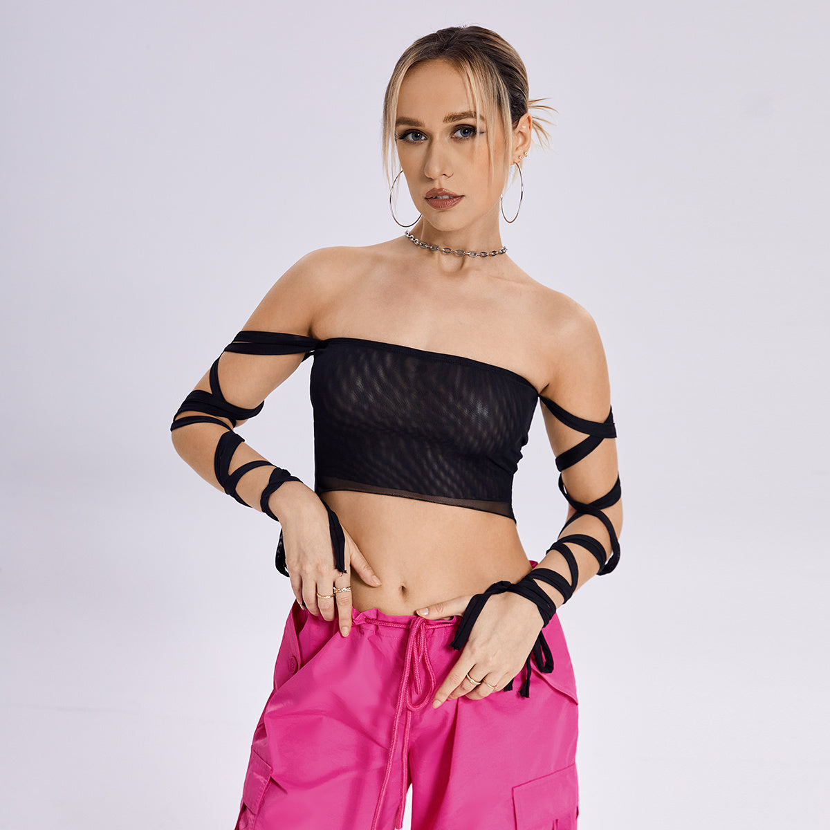 womens elastic cross arm tank top