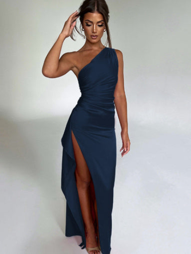 Sexy One-shoulder Backless Slit Dress Summer Elegant Slim