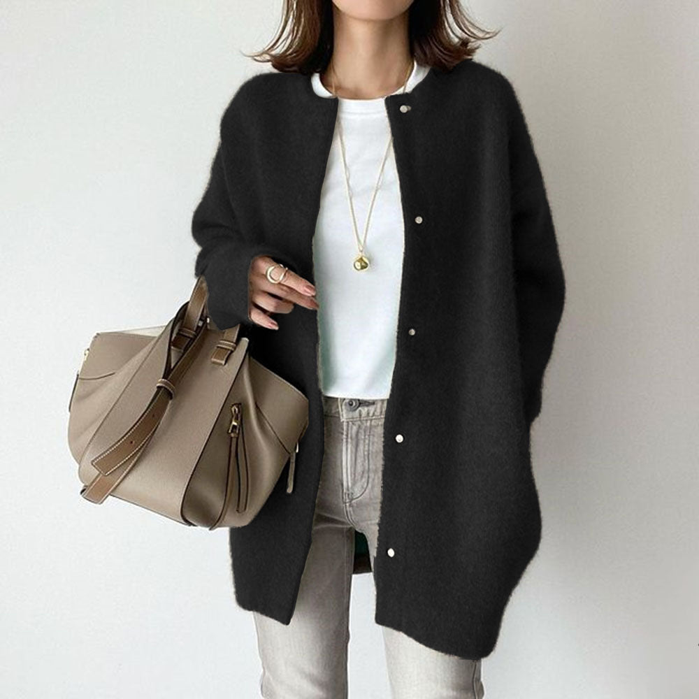 Loose Round Neck Single Breasted Cardigan Solid Color Jacket