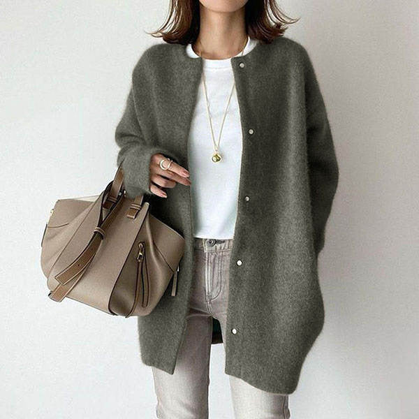 Loose Round Neck Single Breasted Cardigan Solid Color Jacket