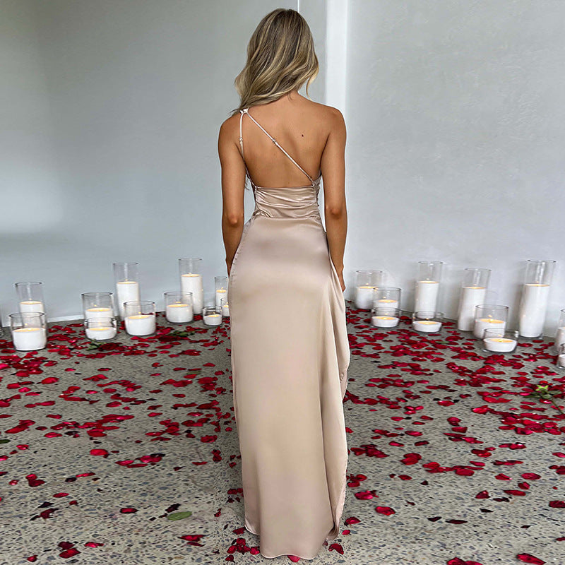 Sexy One-shoulder Backless Slit Dress Summer Elegant Slim