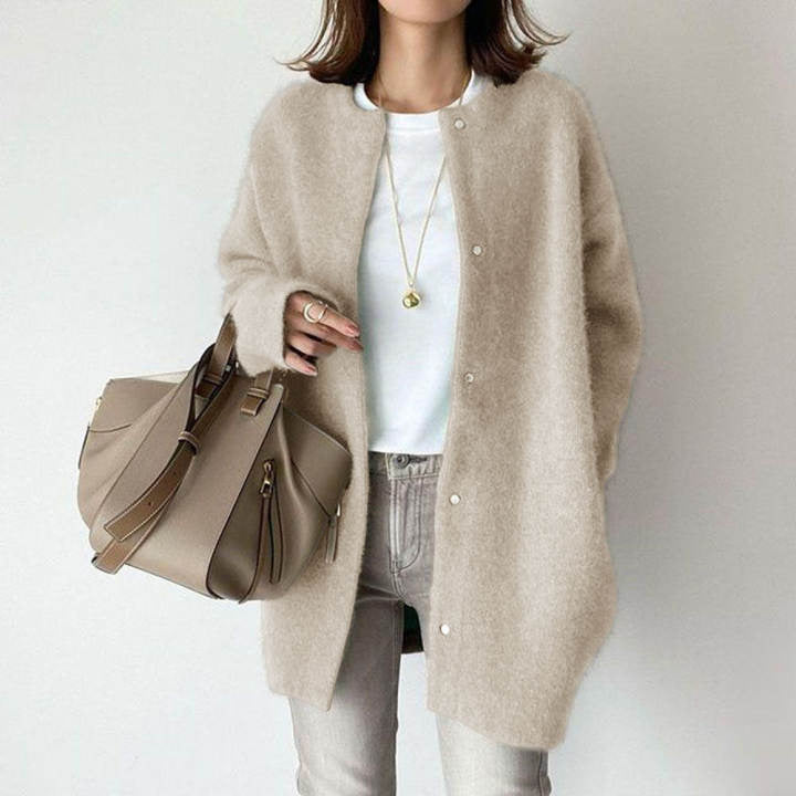 Loose Round Neck Single Breasted Cardigan Solid Color Jacket