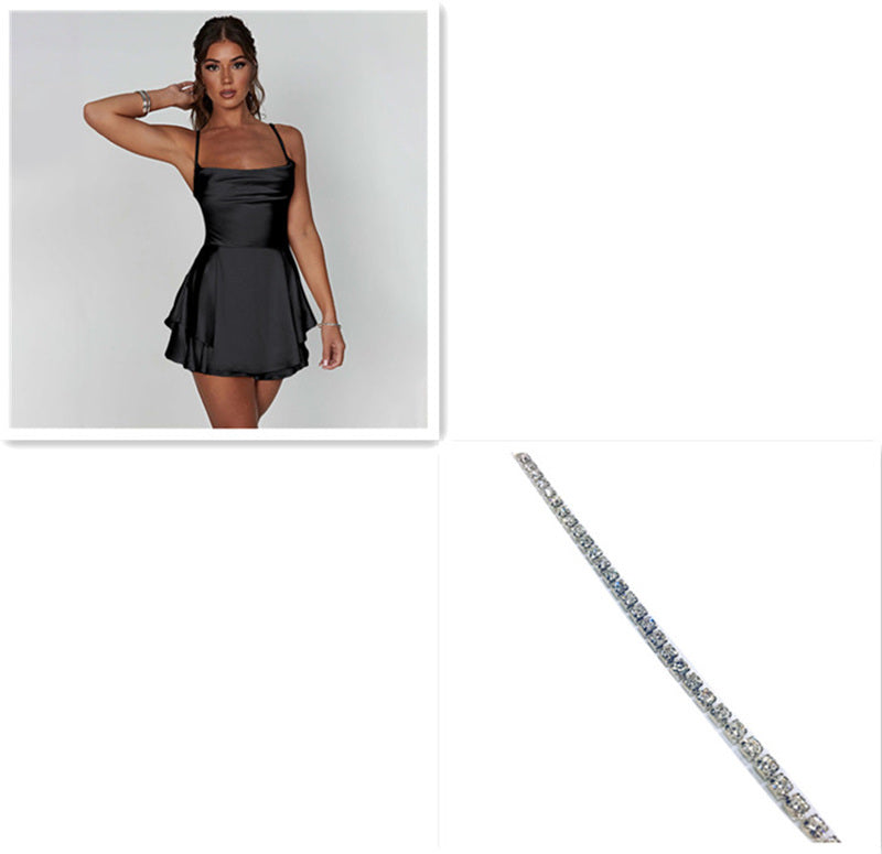 Sexy Suspender Skirt Women Slim Strap Satin Backless Lace