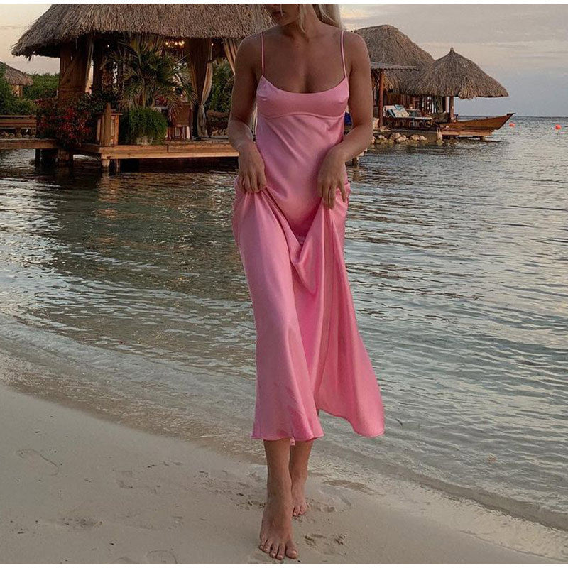 Women Camis Satin Long Dresses Sleeveless Slip Holiday Party