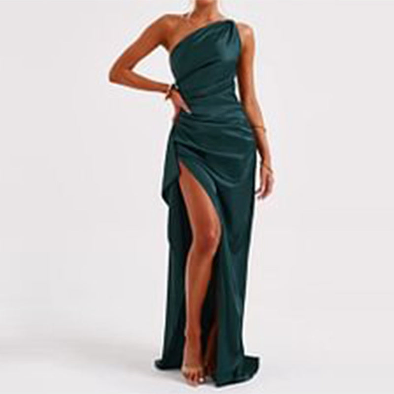 Sexy One-shoulder Backless Slit Dress Summer Elegant Slim