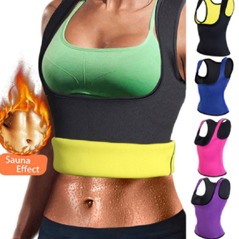 Neoprene body shaper vest showcasing slimming design and sweat-absorbing material for effective weight loss during workouts.
