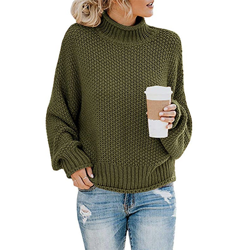 Solid Turtleneck Pullover Sweater Winter Knitted Long-Sleeved