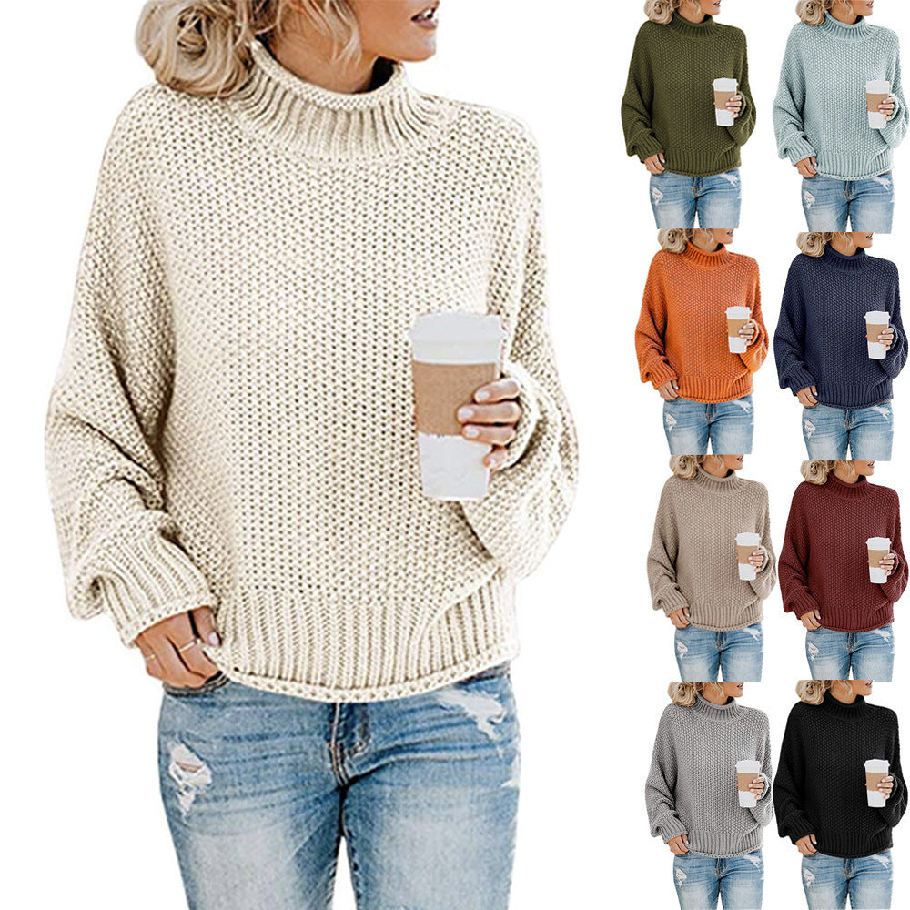 Solid Turtleneck Pullover Sweater Winter Knitted Long-Sleeved