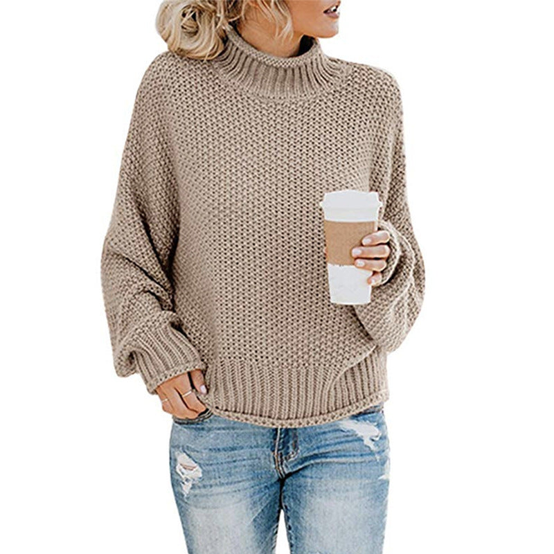 Solid Turtleneck Pullover Sweater Winter Knitted Long-Sleeved