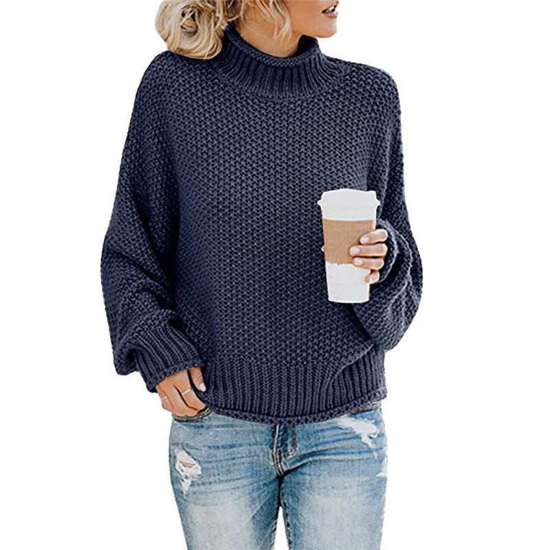 Solid Turtleneck Pullover Sweater Winter Knitted Long-Sleeved