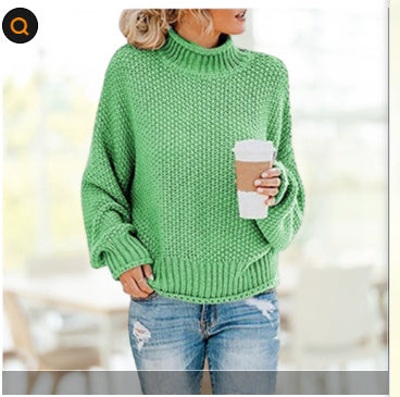 Solid Turtleneck Pullover Sweater Winter Knitted Long-Sleeved