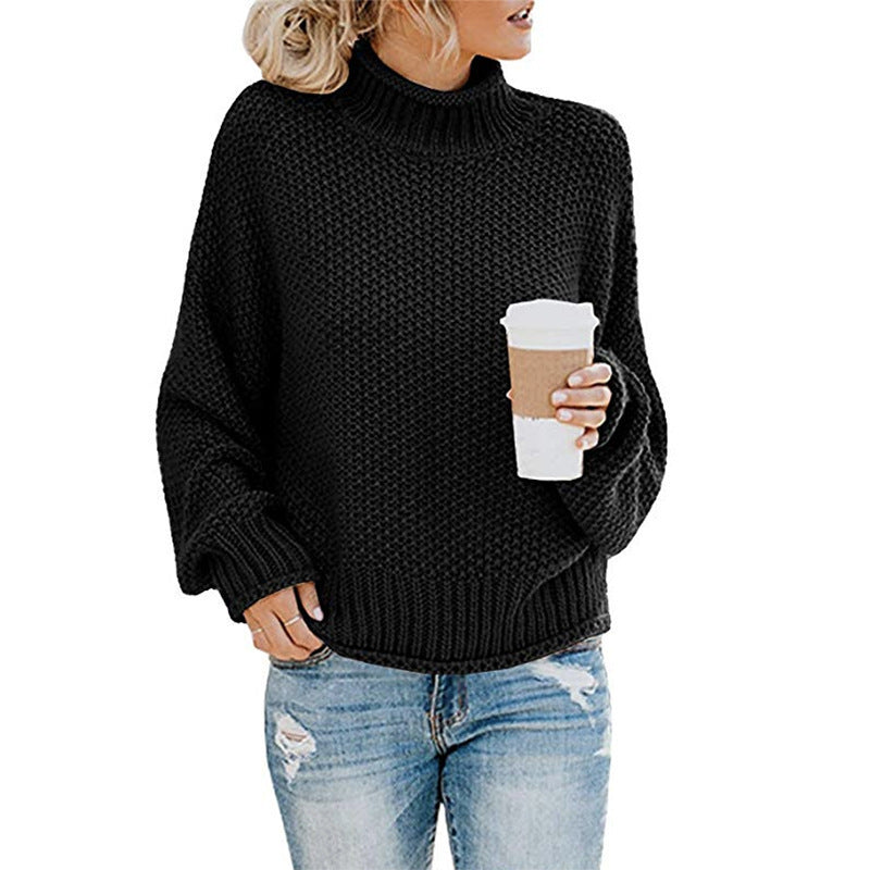 Solid Turtleneck Pullover Sweater Winter Knitted Long-Sleeved