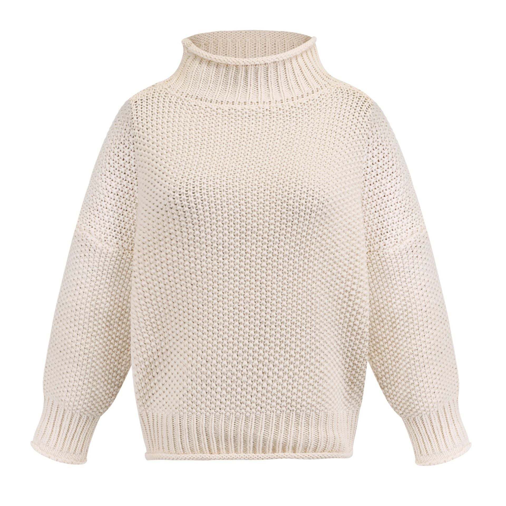 Solid Turtleneck Pullover Sweater Winter Knitted Long-Sleeved
