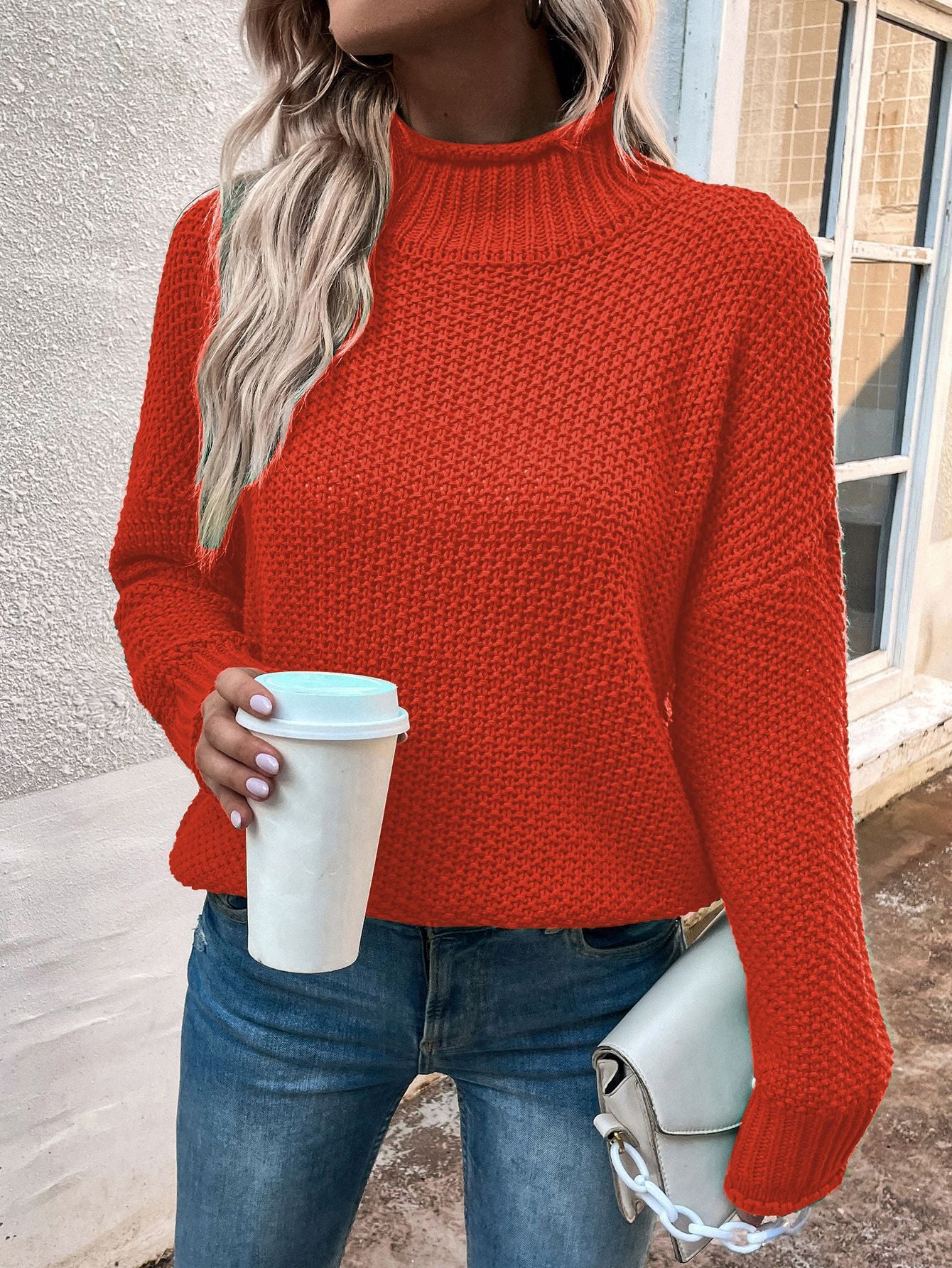 Solid Turtleneck Pullover Sweater Winter Knitted Long-Sleeved