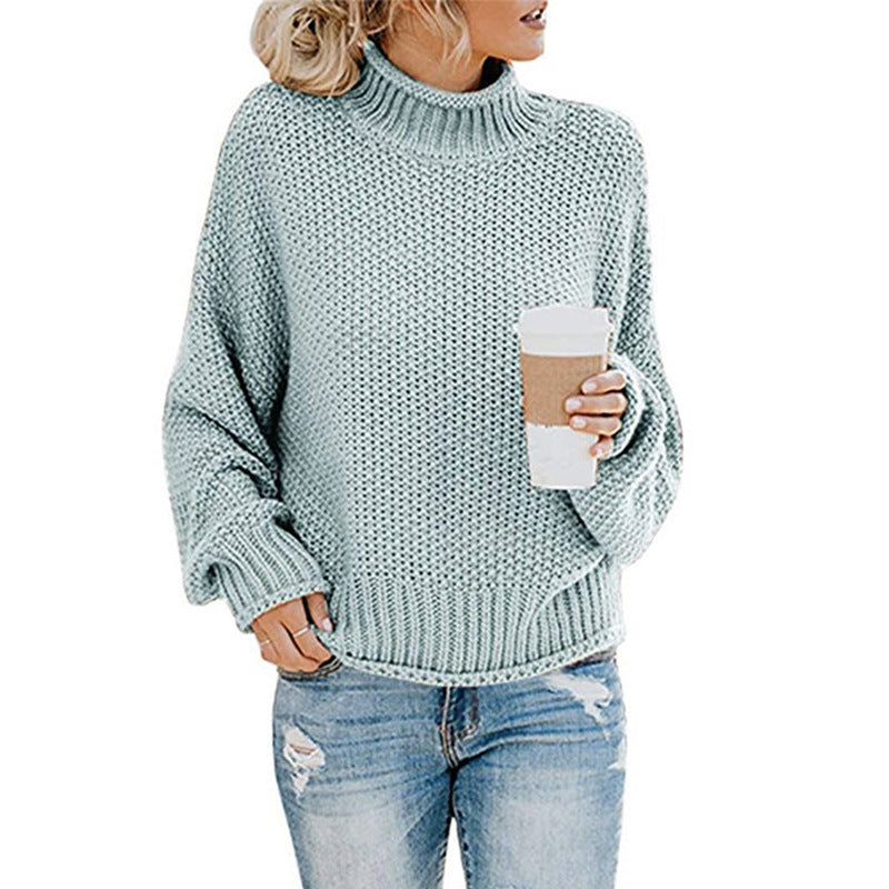 Solid Turtleneck Pullover Sweater Winter Knitted Long-Sleeved