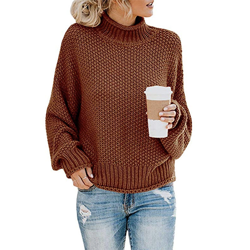 Solid Turtleneck Pullover Sweater Winter Knitted Long-Sleeved
