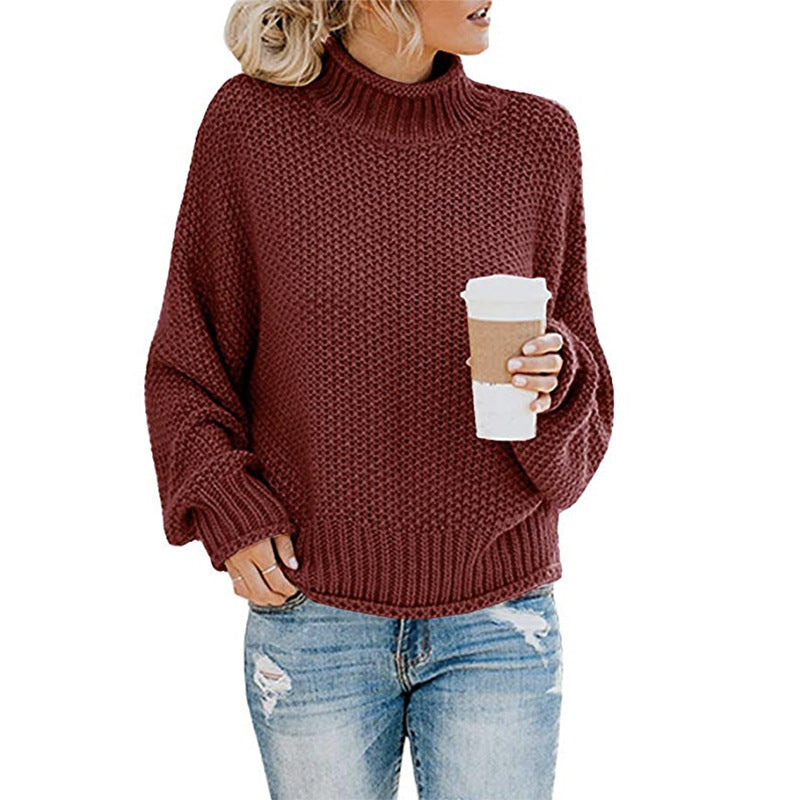 Solid Turtleneck Pullover Sweater Winter Knitted Long-Sleeved