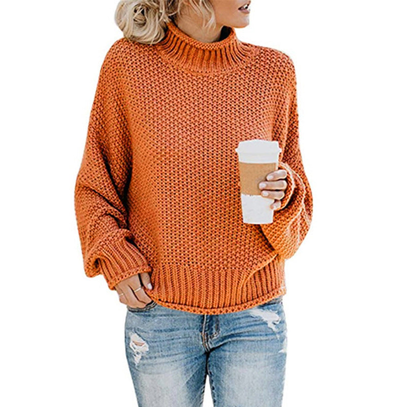 Solid Turtleneck Pullover Sweater Winter Knitted Long-Sleeved