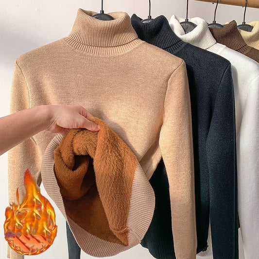 Turtle Neck Winter Sweater Women Elegant Thick Warm Pullover Knitwear