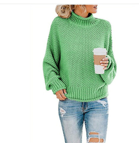 Solid Turtleneck Pullover Sweater Winter Knitted Long-Sleeved