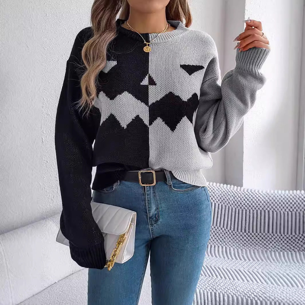 Halloween Contrast-color Sweater Long Sleeve Knitted Tops